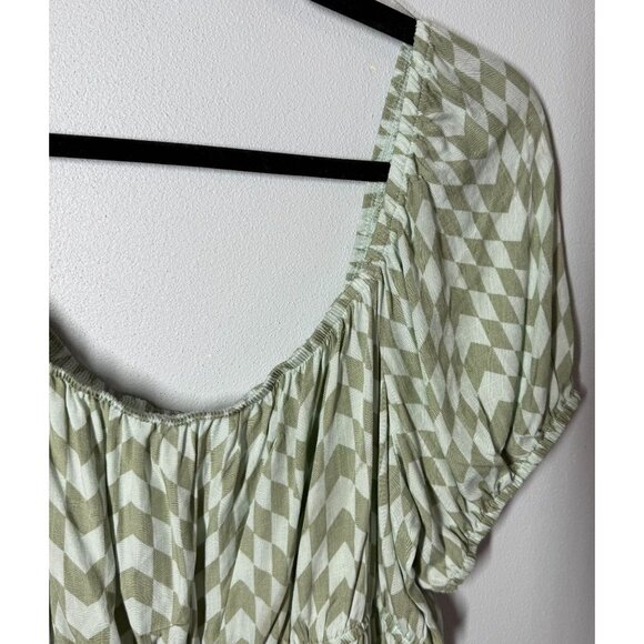 SO Womens Green Checkered Ruffle Double Cinched Waist Top XL Peasant Cottagecore - Picture 7 of 13